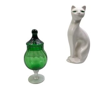 Vintage MCM Italian 8" ART GLASS JAR Emerald APOTHECARY